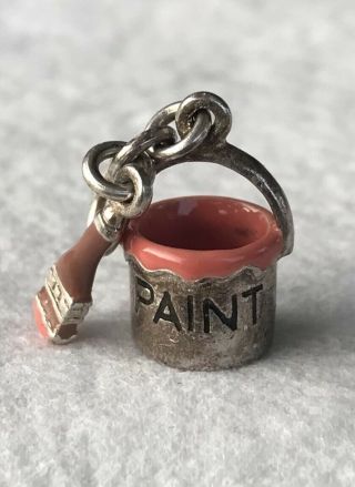 Rare Vintage Sterling Silver Enamel Paint Bucket With Moving Paintbrush Charm