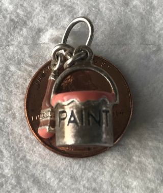 Rare Vintage Sterling Silver Enamel Paint Bucket With Moving Paintbrush Charm 5