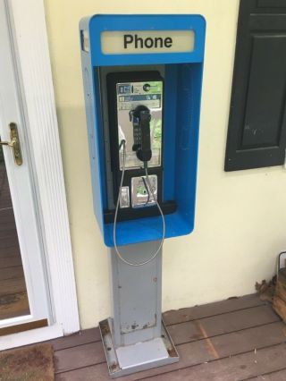 Vintage 1980s Pushbutton Pay Phone & Metal Payphone Booth Enclosure & Stand