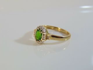 Vintagetests 9ct Gold Emerald Cut Peridot&diamond Halo Ring,  Size K 1/2 1.  8 Grams