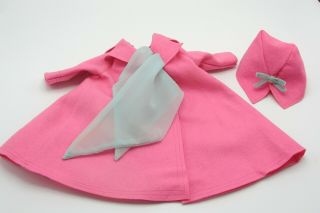 1957 Tagged Cissy Pink Felt Coat,  Matching Hat And Scarf