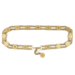 Authentic CHANEL CoCo Mark Star Charm Vintage Chain Belt Gold 01P F/S 2