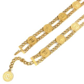 Authentic CHANEL CoCo Mark Star Charm Vintage Chain Belt Gold 01P F/S 4