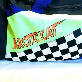 Vintage Team Arctic Cat Racing Duffle Gear Bag Black White Checker Neon Green