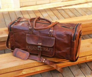 Men Brown Vintage Travel Luggage Duffel Gym Bags Tote Goat Leather