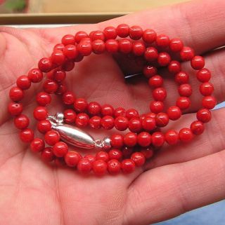 Old Rare Antique Vintage Natural Undyed Italy Coral Necklace AKA Beads 5mm 18Gr 5