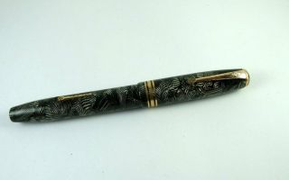 Vintage The Conway Stewart 58 Fountain Pen 14ct Gold Nib Crosshatch Grey/Green 2