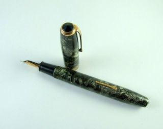 Vintage The Conway Stewart 58 Fountain Pen 14ct Gold Nib Crosshatch Grey/Green 3