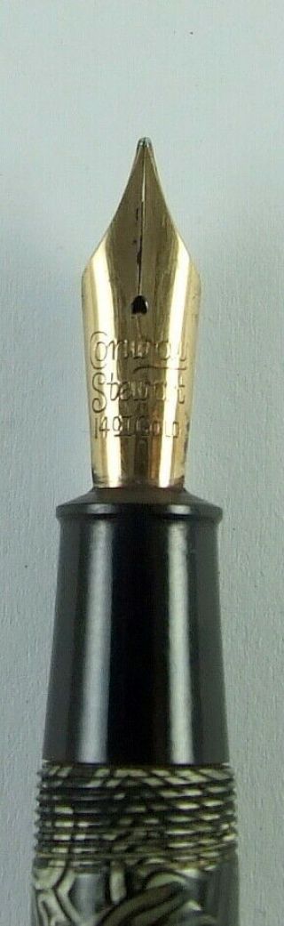 Vintage The Conway Stewart 58 Fountain Pen 14ct Gold Nib Crosshatch Grey/Green 4