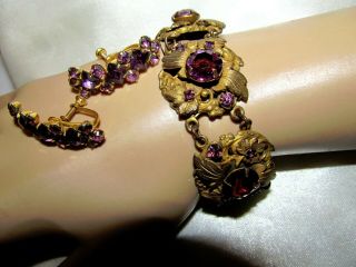 Amythest Art Deco Vtg Nouveau Antique Link Bracelet & Earrings