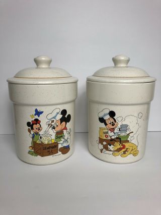 Vintage Walt Disney Treasure Craft Flour Sugar Cannister Set Mickey Mouse Goofy