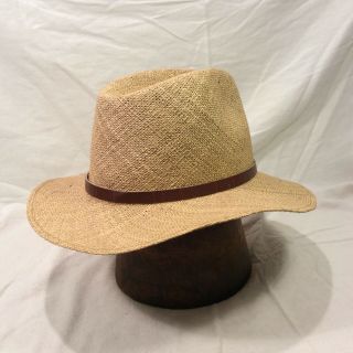 Sandy Blonde Straw Men ' s Hat with Brown Leather Band - - Size 7 1/8 3