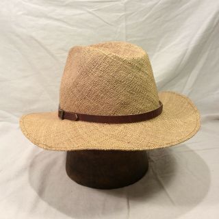 Sandy Blonde Straw Men ' s Hat with Brown Leather Band - - Size 7 1/8 4
