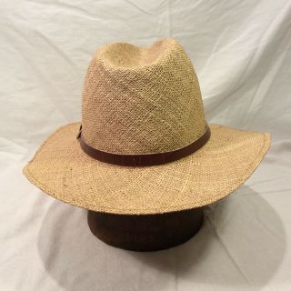 Sandy Blonde Straw Men ' s Hat with Brown Leather Band - - Size 7 1/8 6