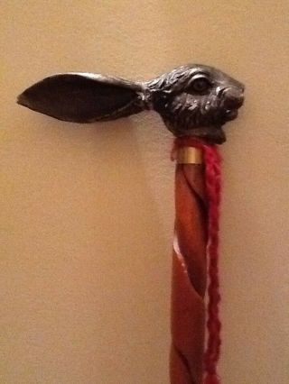 Lovable Vintage Rabbit Head Cane With Carved Wood Walking Stick 35 " Tall