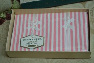 Htf Rare Vintage Wamsutta Percale Supercale Pink Stripe Fitted Sheet W Box Seald