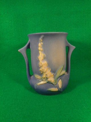 Vintage Roseville Blue Foxglove 2 Handled Vase 42 - 4 