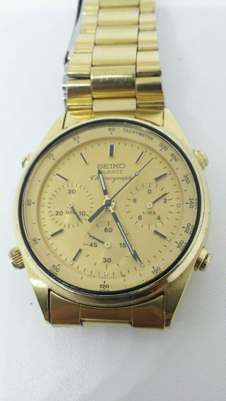 Mens Vintage Seiko 7a28 - 7029 Chronograph Gold - Tone Quartz Watch,