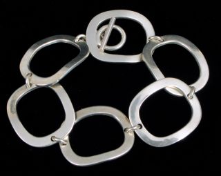 Vintage Mexico Sterling Silver Modernist Ring Toggle Clasp Bracelet Signed 925