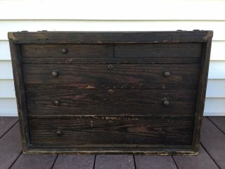 Antique Large Vintage Wooden Machinist Tool Box Old Tool Cabinet