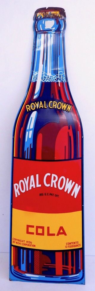 Vintage Royal Crown Cola Nehi Metal Embossed Die Cut Soda Advertising Sign 58 "