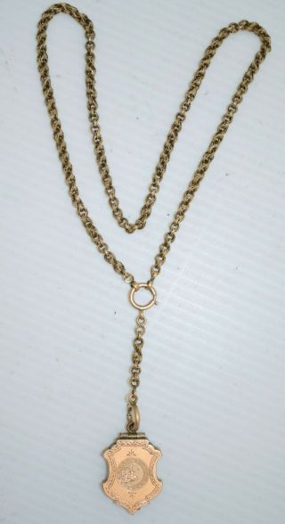 Fancy Designed Vintage Gold - Filled 18 " Necklace With Crest Shield Shaped Locket