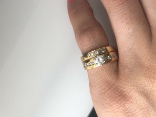 Vintage 14K Gold Diamond Solitaire Engagement Ring Wedding Band Set 10