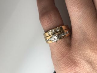 Vintage 14K Gold Diamond Solitaire Engagement Ring Wedding Band Set 11