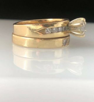 Vintage 14K Gold Diamond Solitaire Engagement Ring Wedding Band Set 2