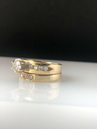 Vintage 14K Gold Diamond Solitaire Engagement Ring Wedding Band Set 4