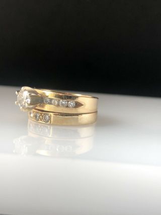 Vintage 14K Gold Diamond Solitaire Engagement Ring Wedding Band Set 5