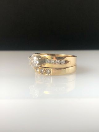 Vintage 14K Gold Diamond Solitaire Engagement Ring Wedding Band Set 6