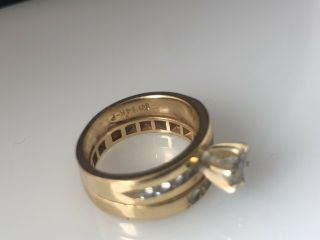 Vintage 14K Gold Diamond Solitaire Engagement Ring Wedding Band Set 7