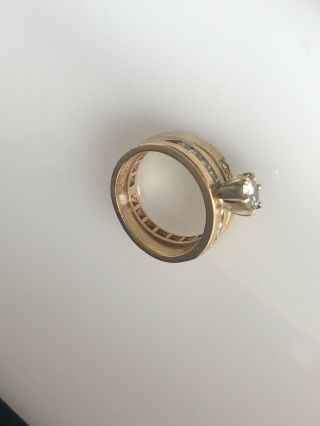 Vintage 14K Gold Diamond Solitaire Engagement Ring Wedding Band Set 8