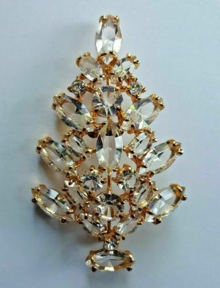 Vintage Signed Eisenberg Ice Swarovski Crystal Christmas Tree Brooch Pin.