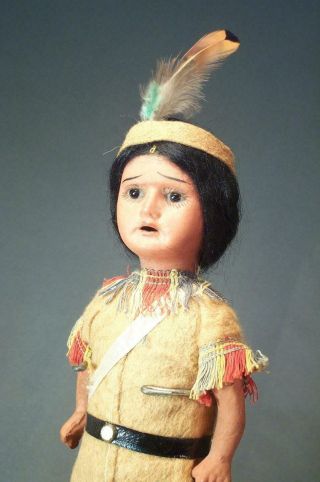Antique Bisque German Scowling Indian Doll W Clothes A Museum Display