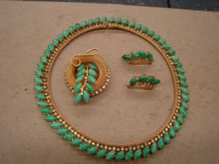 Hobe Jadelite (glass Green Stones And Rhinestones) Signed And Dated 1965,  No Res