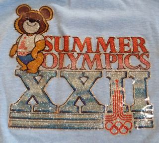 Rare True Vintage Best 1980 Olympic Games Misha The Bear Shirt Glitter Mens M