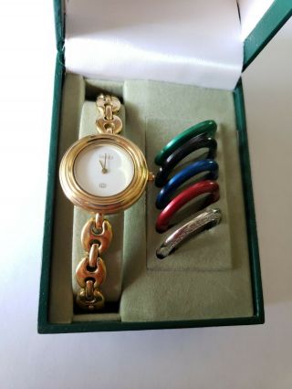 Gucci Ladies Wrist Watch Change Bezel Quartz Gold Tone Swiss Vintage