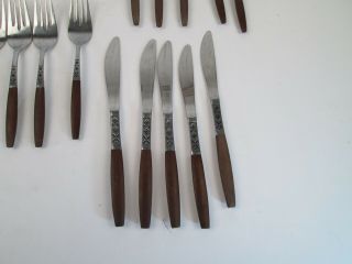 28 Pc Vintage EKCO Eterna LA JOYA Stainless Steel Flatware MCM Danish Wood 2