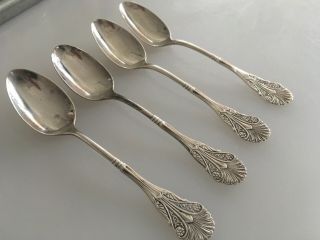 Four Antique George Shiebler Corinthian Pattern Sterling Silver Teaspoons