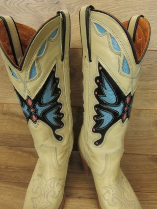 Vintage Miss Capezio Ivory Leather Cowboy Butterfly Boots Stack Heel Womens 7.  5 4