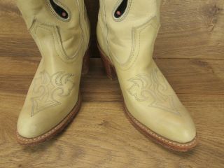 Vintage Miss Capezio Ivory Leather Cowboy Butterfly Boots Stack Heel Womens 7.  5 5