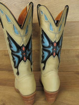 Vintage Miss Capezio Ivory Leather Cowboy Butterfly Boots Stack Heel Womens 7.  5 6