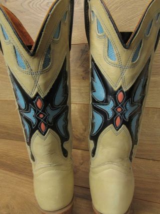 Vintage Miss Capezio Ivory Leather Cowboy Butterfly Boots Stack Heel Womens 7.  5 7