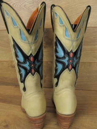 Vintage Miss Capezio Ivory Leather Cowboy Butterfly Boots Stack Heel Womens 7.  5 8