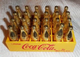 Vintage Mini Coca Cola Crate W/ 24 Gold Bottles Miniature Htf
