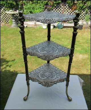 Antique 3 Level Corner Table With Victorian Design