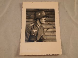 2.  25 " X 3.  5 " German Soldier With Side Profile Helmet B&w Photograph Ww2 Era