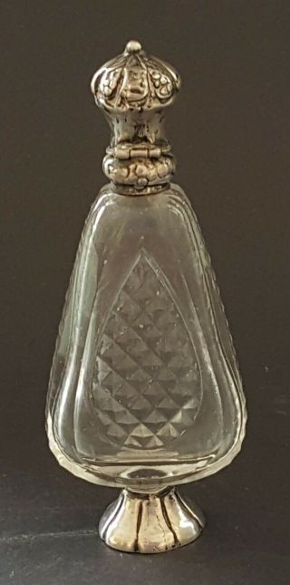 Silver & Clear Glass Vintage Victorian Antique Scent Perfume Bottle A